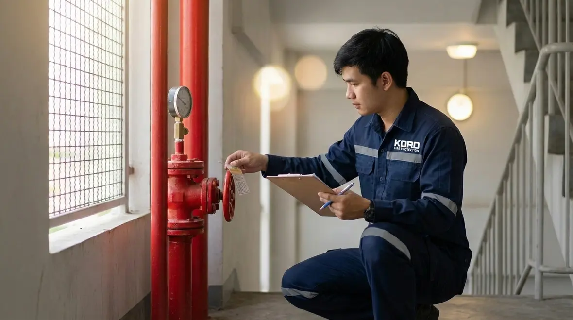 Standpipe cabinet and hose connection in a Lakewood building