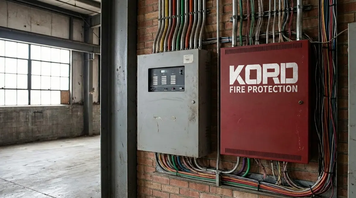 Fire alarm control panel sending signal to monitoring center
