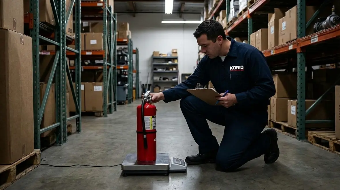 Fire extinguisher and standpipe inspection in commercial corridor