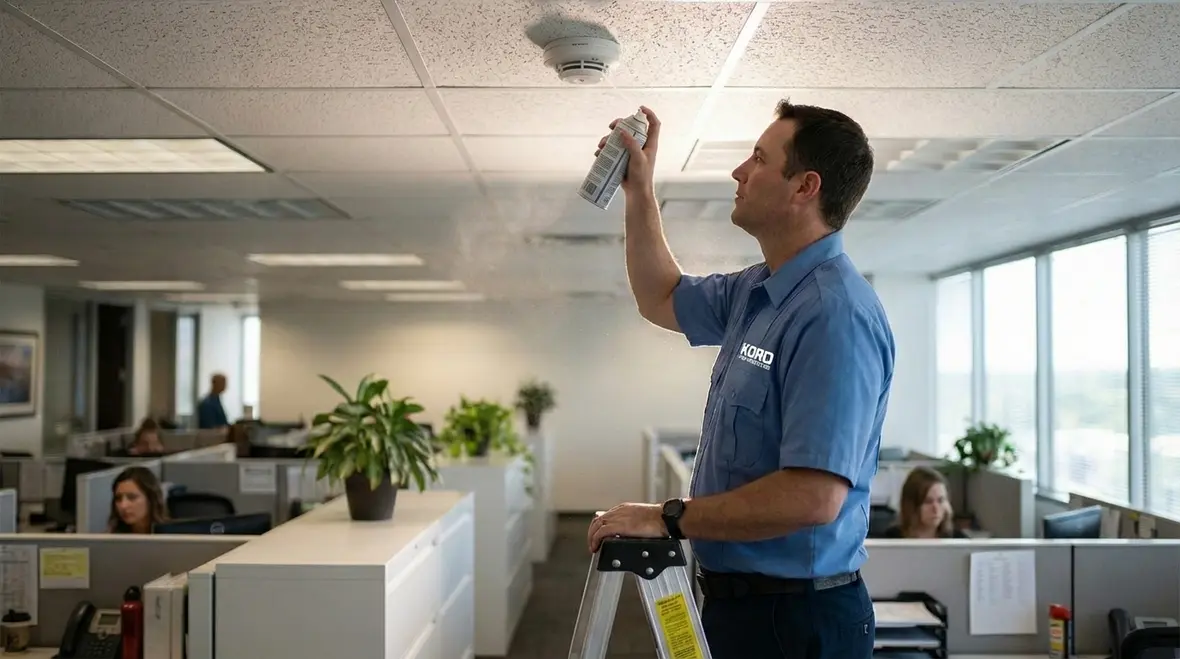 Calibrated smoke detector sensitivity test device in use