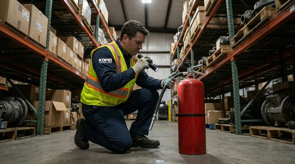 Close-up of properly maintained fire extinguisher in La Verne