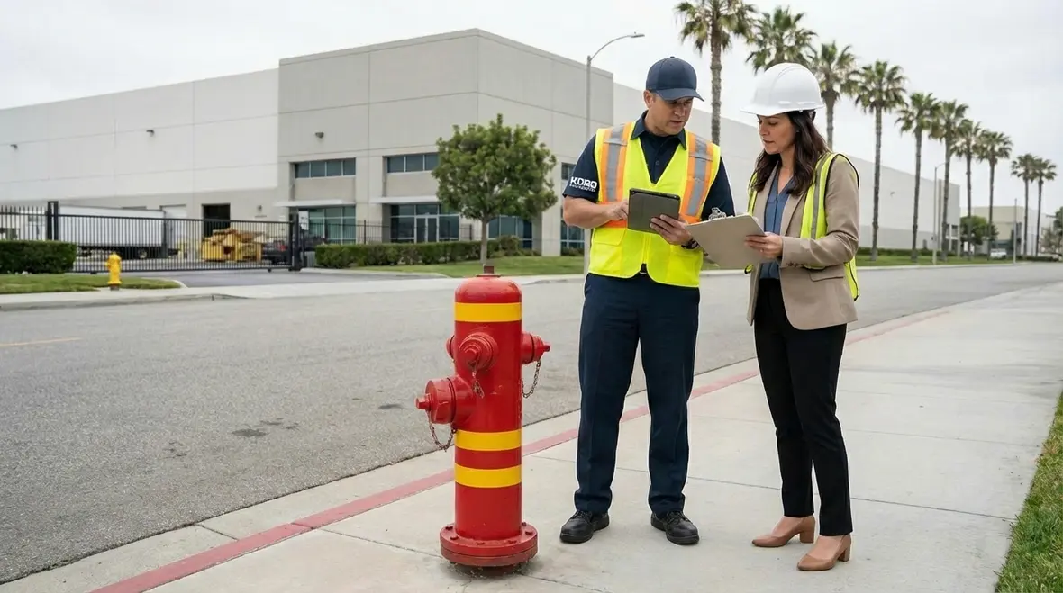 Flow testing Long Beach commercial fire hydrant