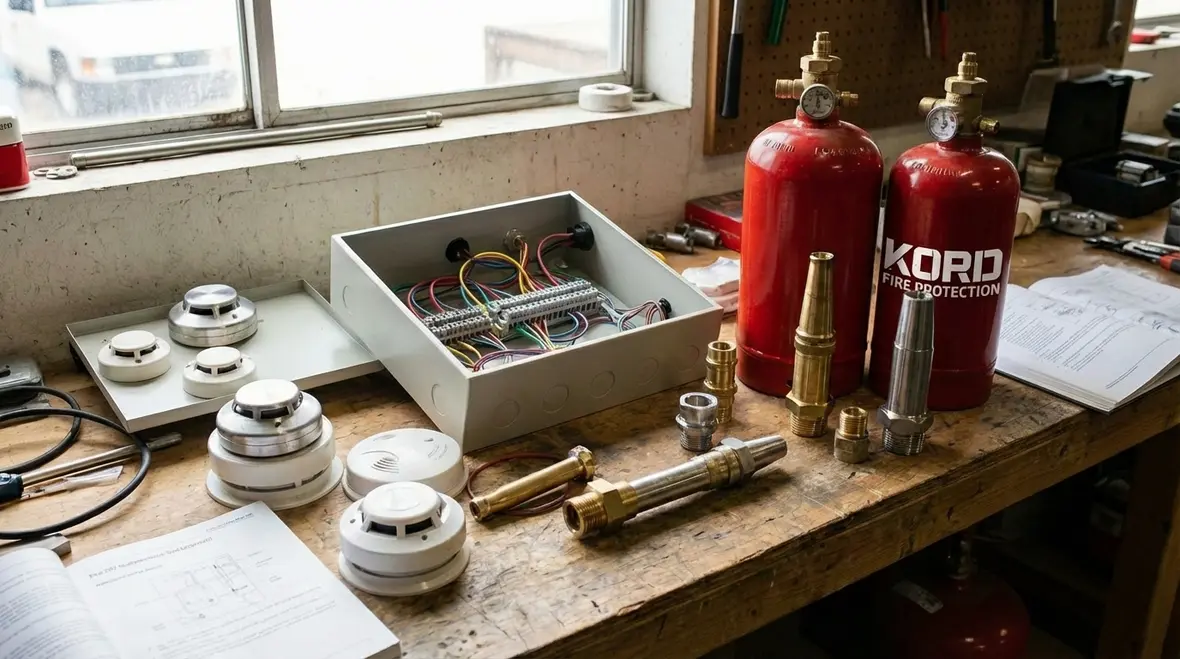 Automatic fire suppression discharge over protected equipment