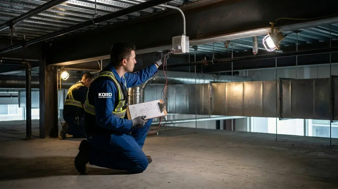 Fire alarm notification appliances and detectors arranged by zone in a multi-story building