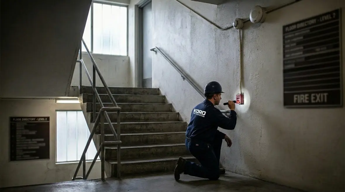 Technician planning alarm zones from building drawings and field walkthrough
