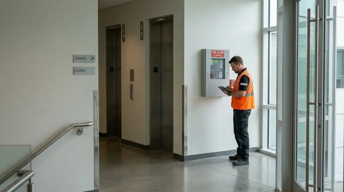 Zoned fire alarm layout in a multi-story commercial building