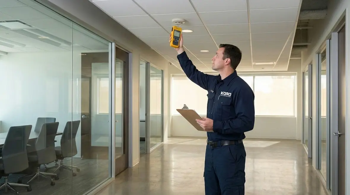 Fire alarm and smoke detector testing in Pasadena facility