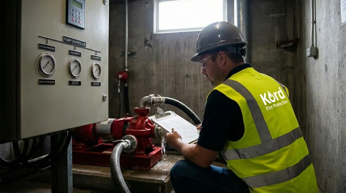 Commercial fire pump room in Pasadena facility