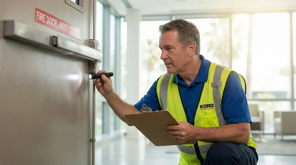Fire door inspection report review in Santa Monica office