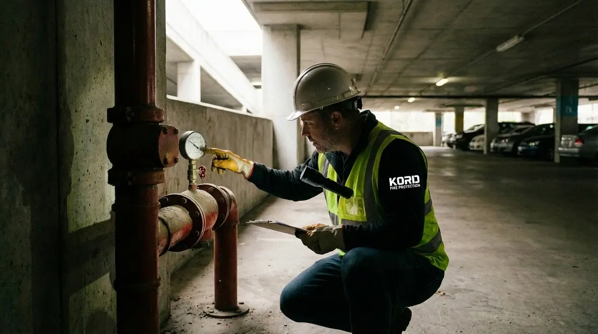 Multiple standpipe valves labeled for wet, dry, and combination systems