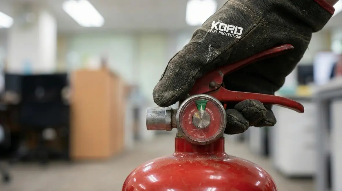 Commercial corridor in West Hollywood with clearly marked fire protection equipment