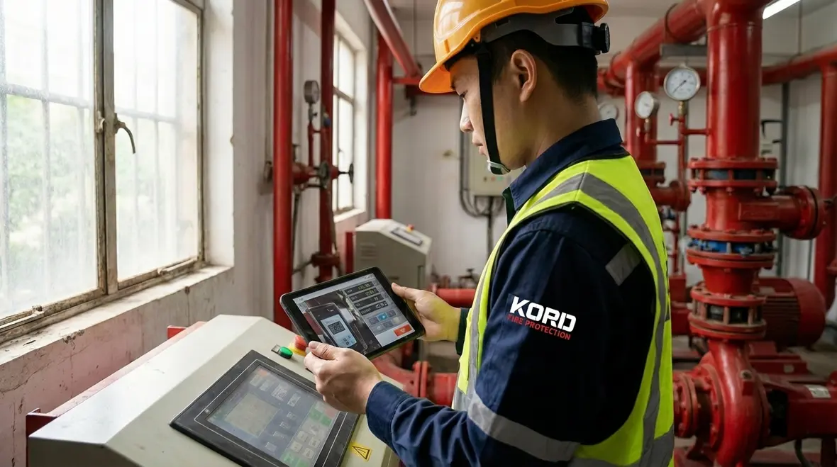 Technician documenting fire pump test results