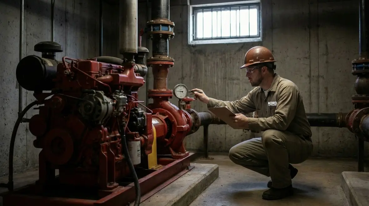 Technician performing Torrance fire pump inspection