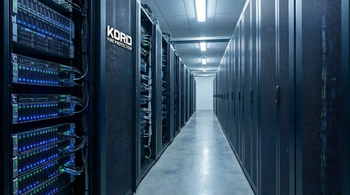 Technician configuring data center clean agent fire protection