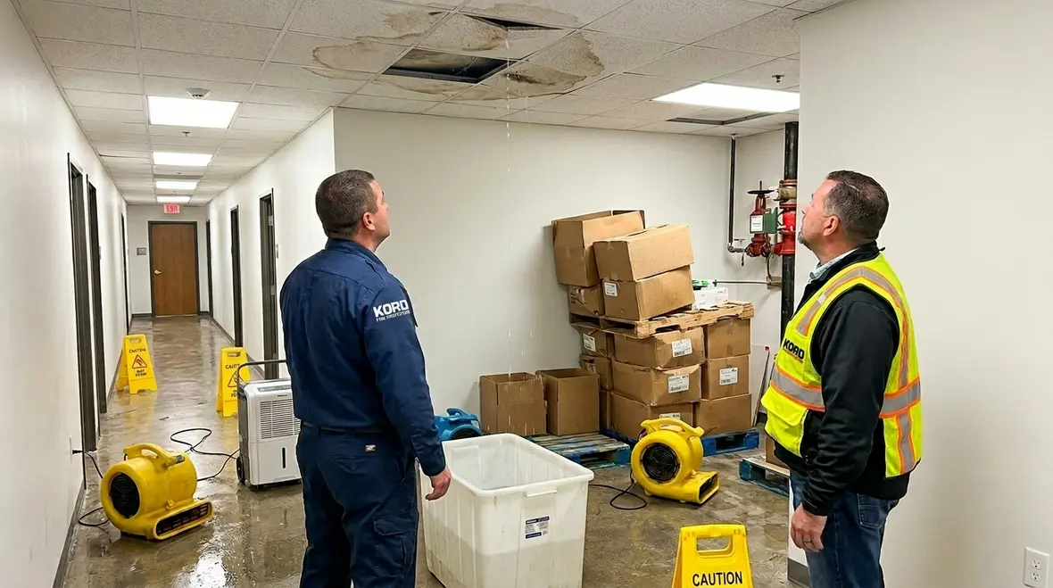 Commercial sprinkler system water damage prevention in a business property