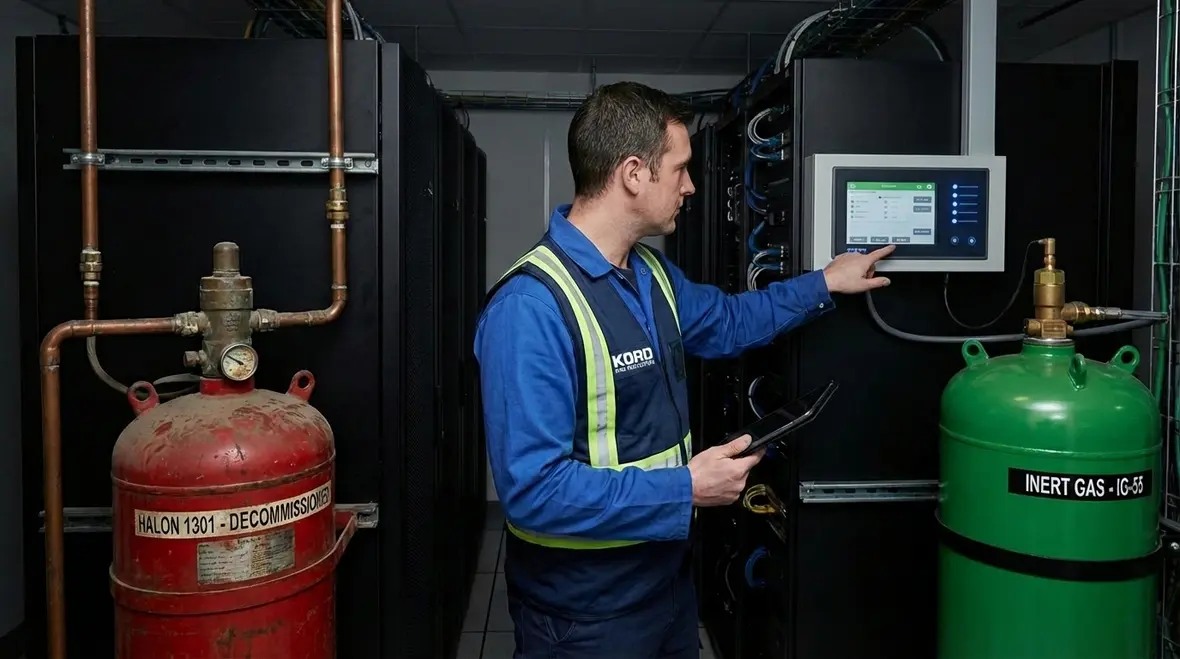 Clean agent fire suppression equipment in a computer room