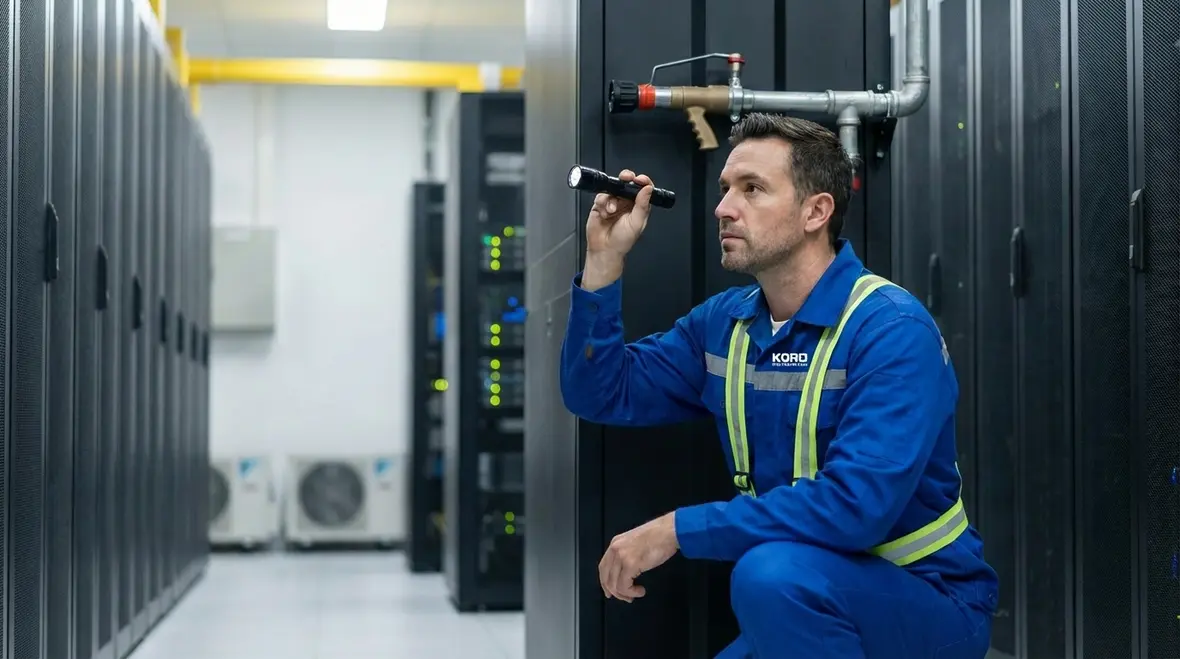 Clean agent gas suppression system protecting a server room