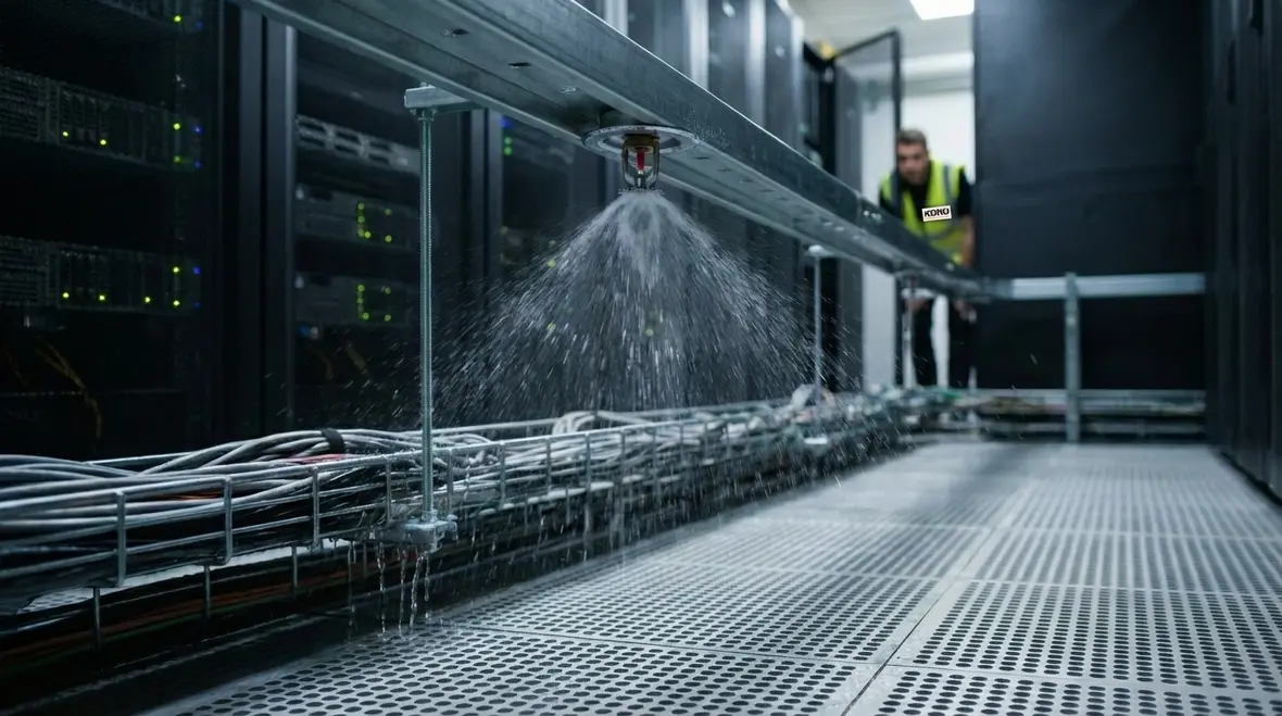 Inspected sprinkler riser for code compliant data center