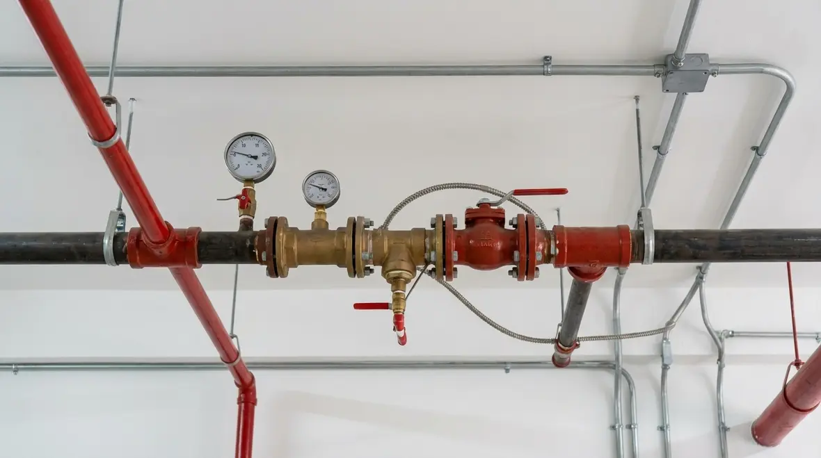 Diagram-style view of pre action fire suppression system piping in a server room