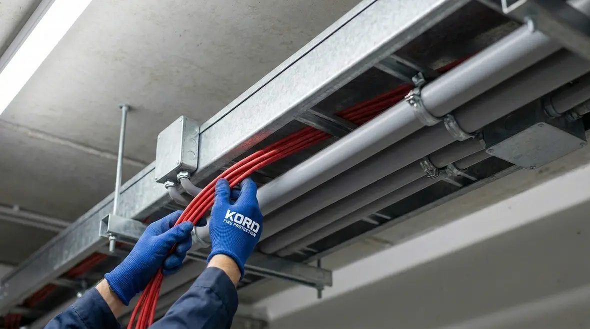 Properly separated fire alarm system cabling inside electrical pathways