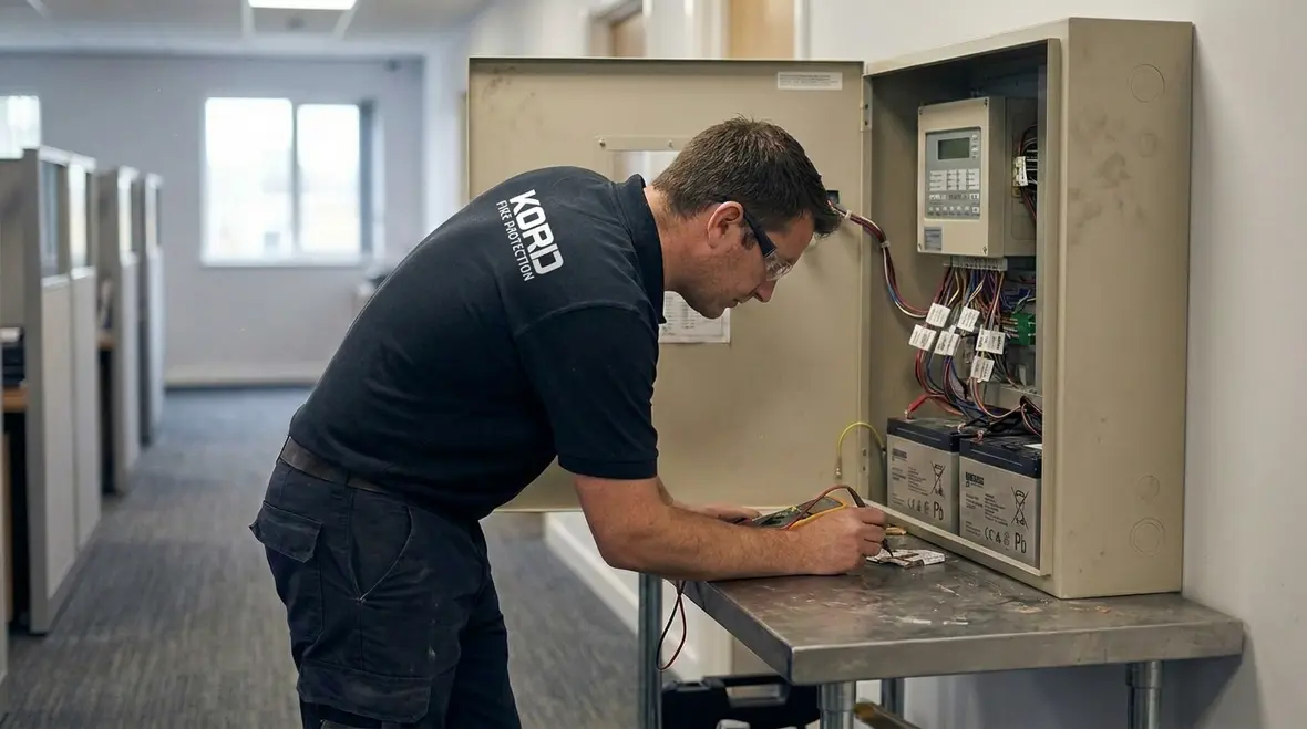 Commercial fire alarm control panel with backup power redundancy