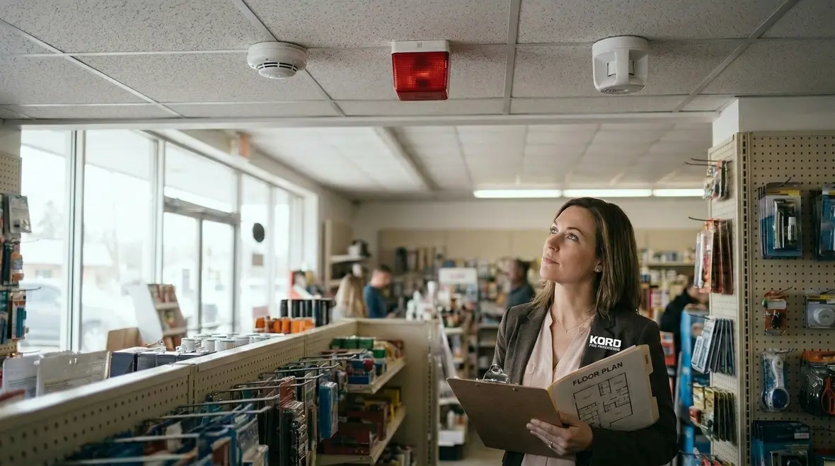 Fire alarm device placement and zoning layout for small buildings