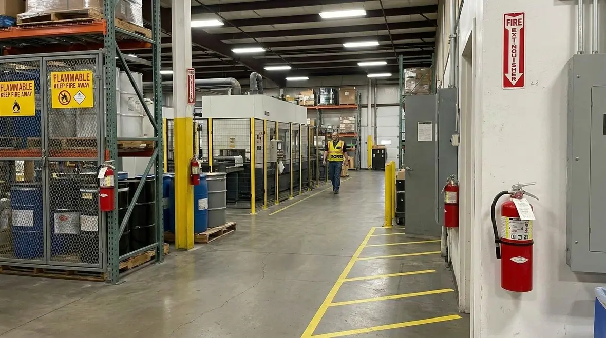 Fire extinguisher visibility and access path check