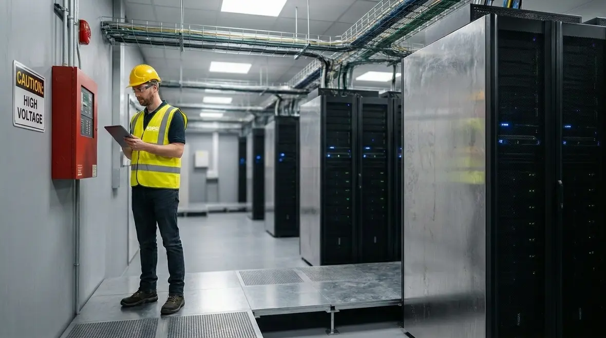 Fire protection equipment inside a data center server room