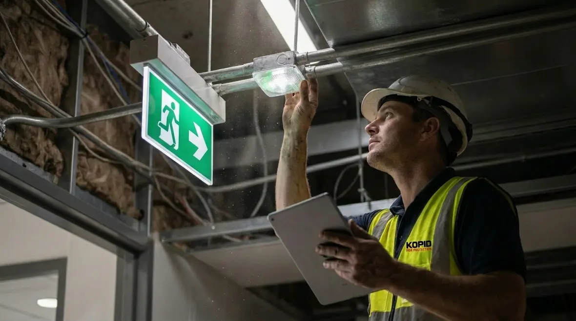 Emergency egress lighting system diagnostics and verification example