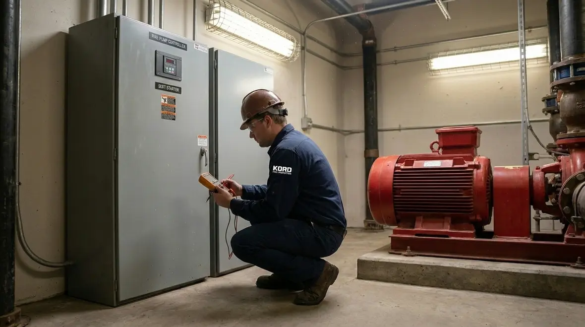 Fire pump motor soft starter control equipment in pump room