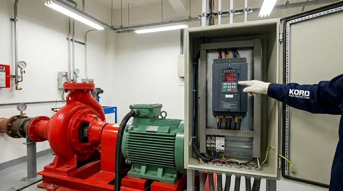 Fire pump motor soft starters in a fire pump room