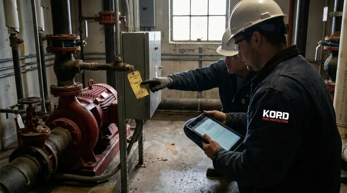 technician inspecting fire pump system
