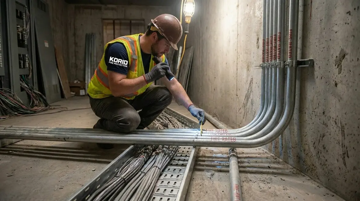 Labeled fire alarm control panel wiring with compliant terminations
