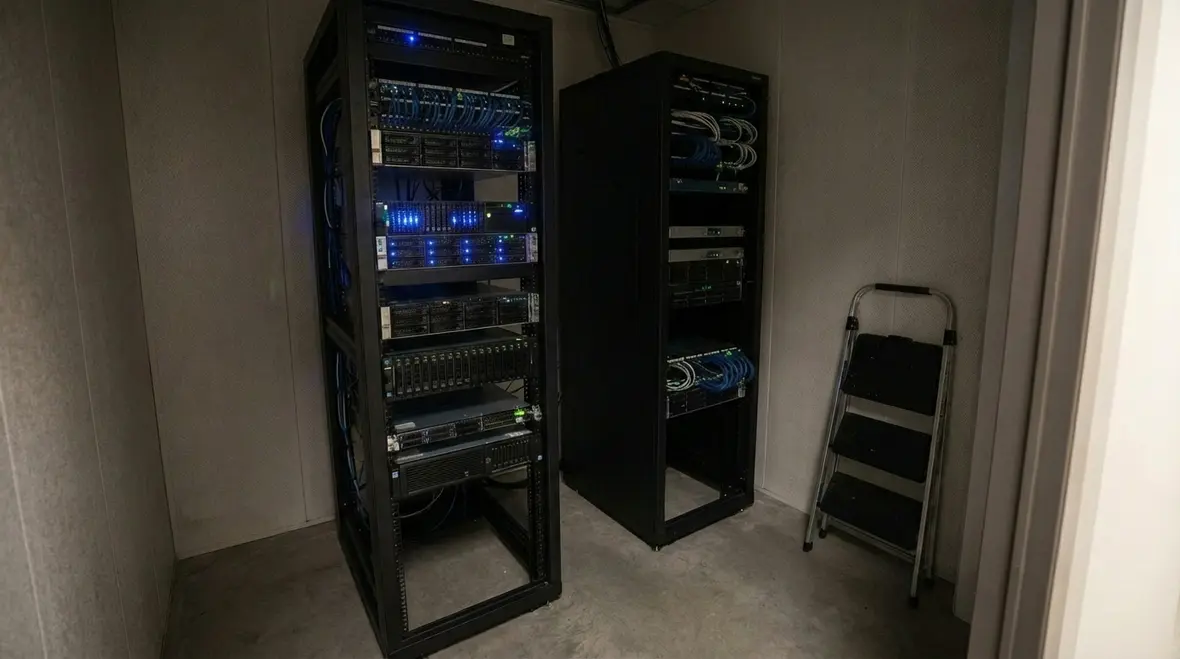 Small facility server room with fire suppression nozzles
