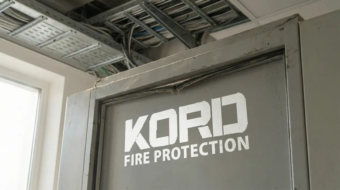 Technician demonstrating a clean agent portable extinguisher in a server room