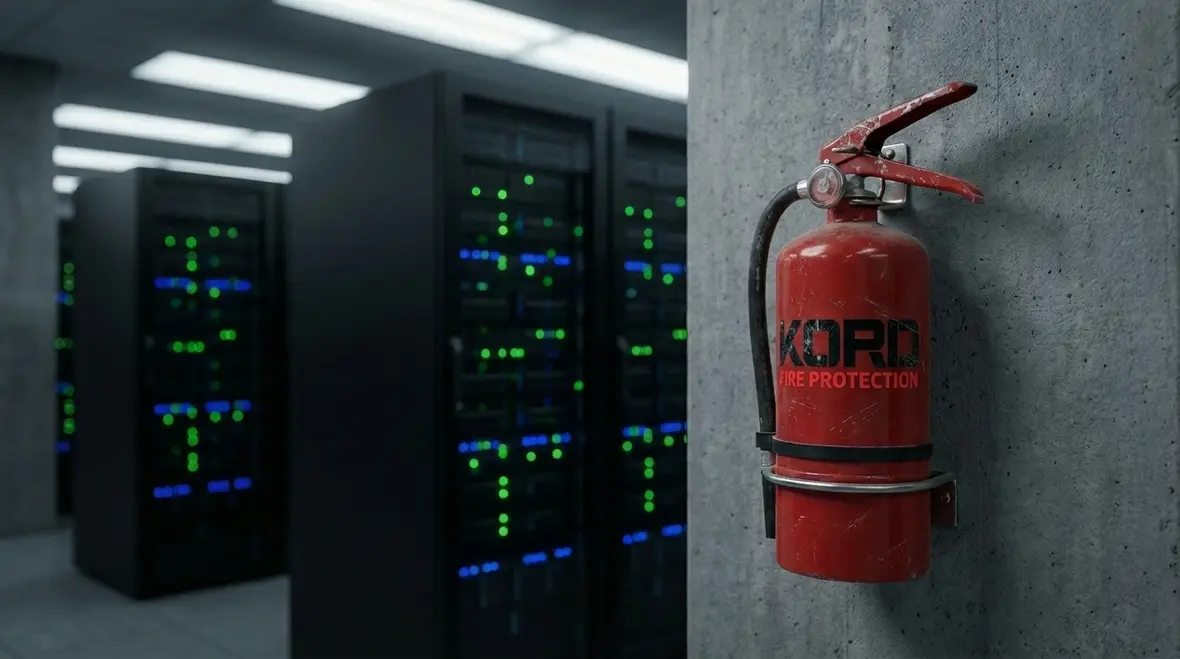 Clean agent fire suppression system protecting a server room