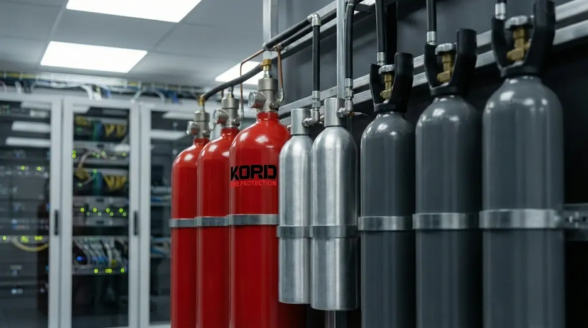 Clean agent fire suppression piping above server racks