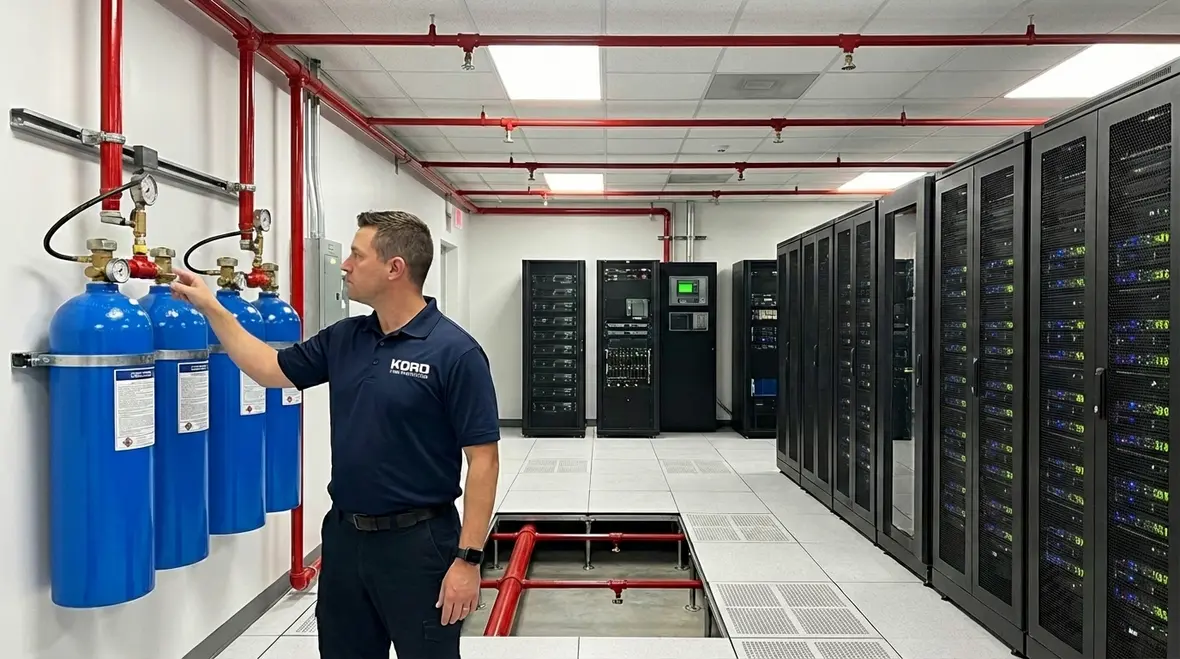Fire suppression system protecting a modern server room