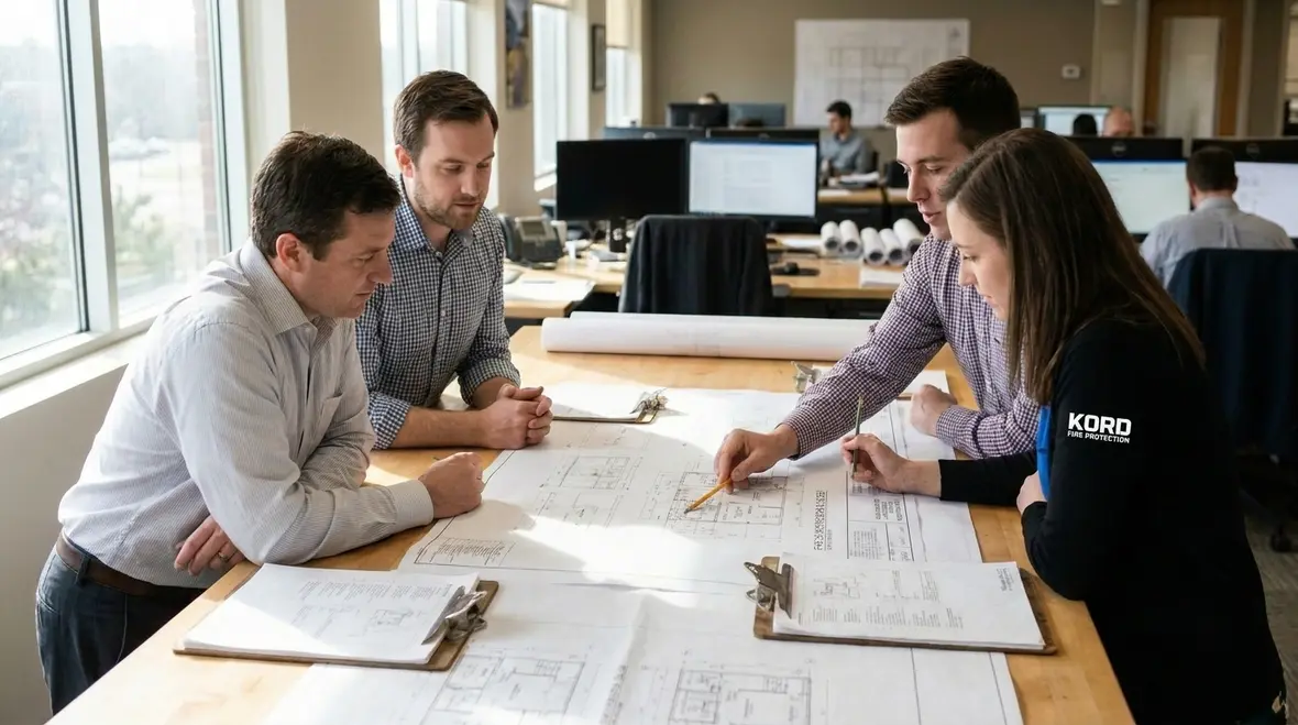 Integrated fire suppression piping and controls in a commercial facility