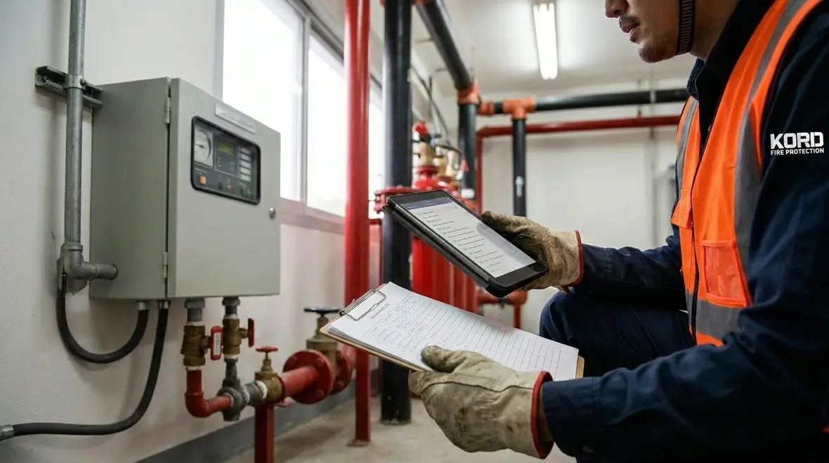 Pressure gauge reading during fire suppression system test procedure