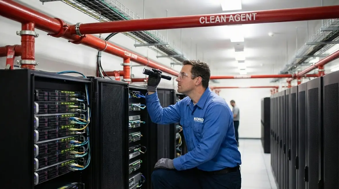Gas suppression system protecting server racks in a data center