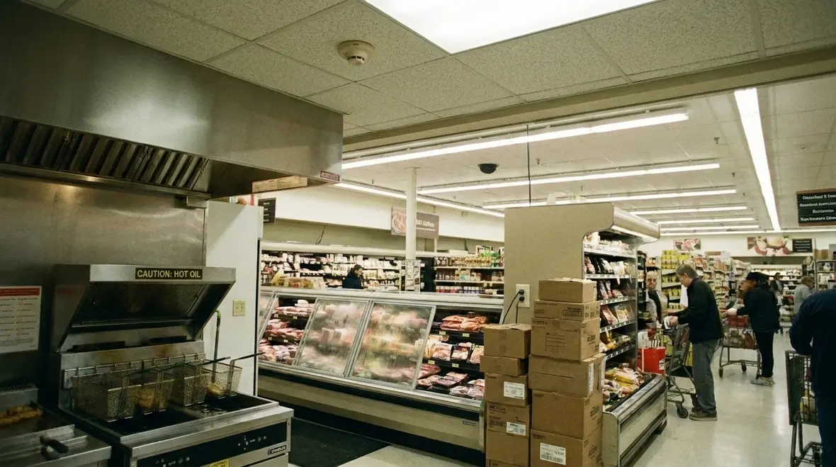 Large supermarket overview with fire protection infrastructure