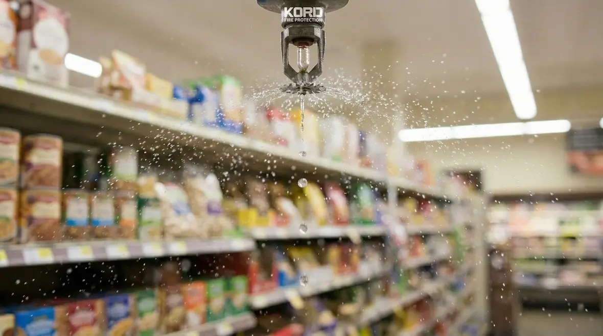 Sprinklers and aisles in a protected supermarket