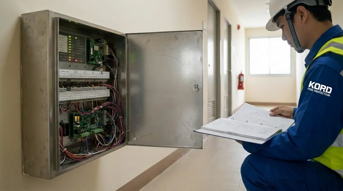 High rise fire alarm communication system wiring and control panel layout