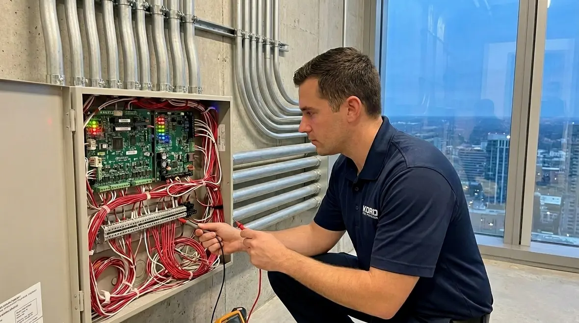 High rise fire alarm communication panel and control systems in a commercial building