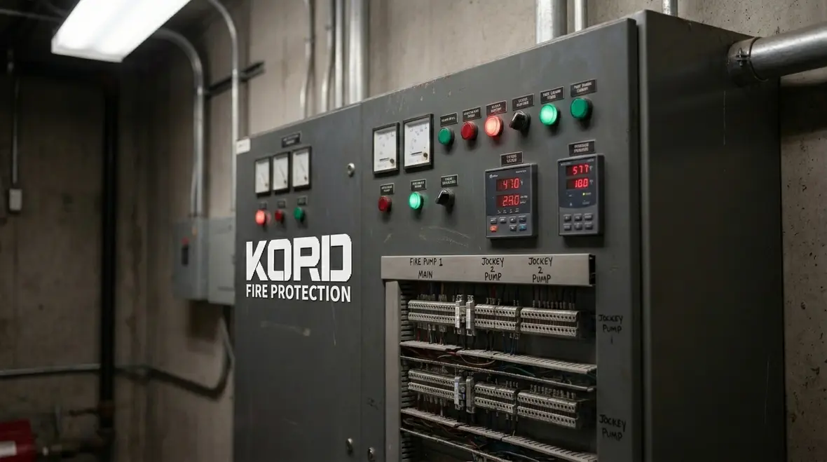 Industrial fire pump controller in a pump room