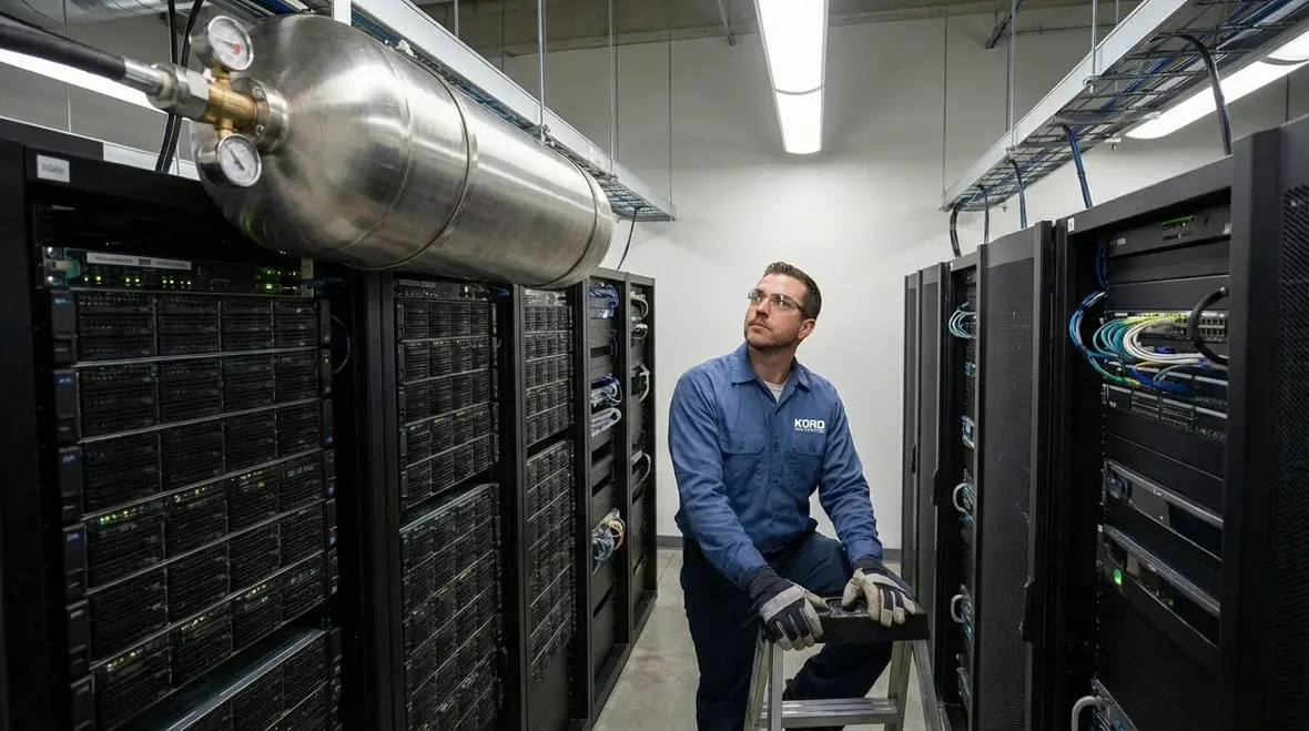 Close up of server racks emphasizing electrical fire risk