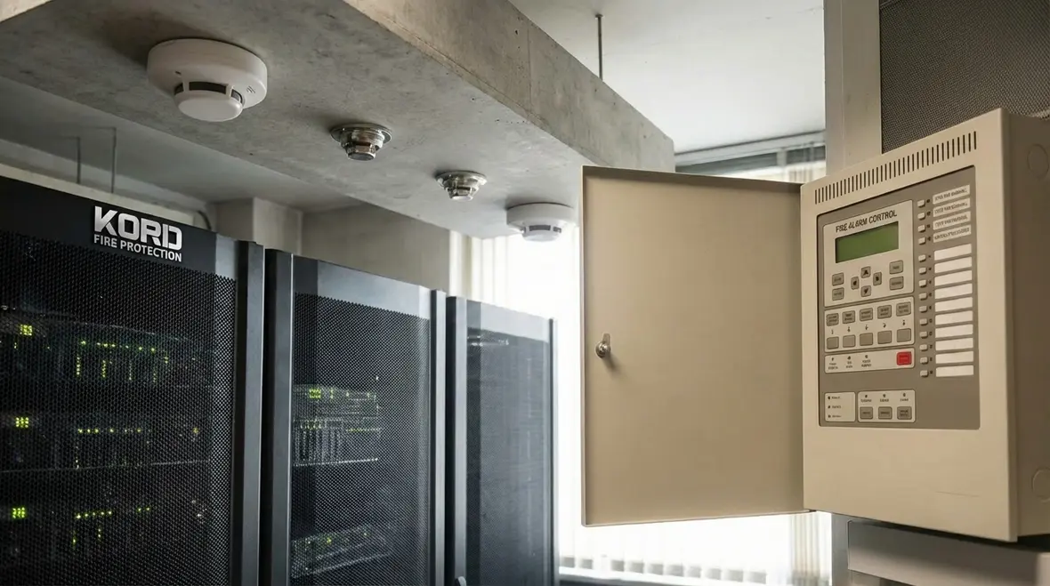 Technician commissioning a server room clean agent fire suppression system