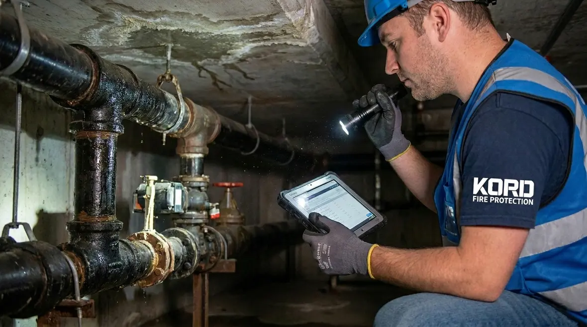 Technicians preventing sprinkler system water damage before leaks start