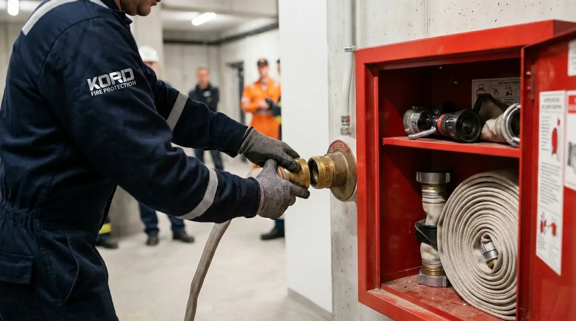 Standpipe inspection documentation and hose connection hardware in a building system